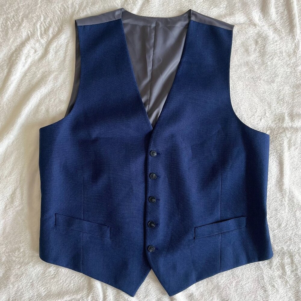 Men's Navy Blue and Gray Suit Vest